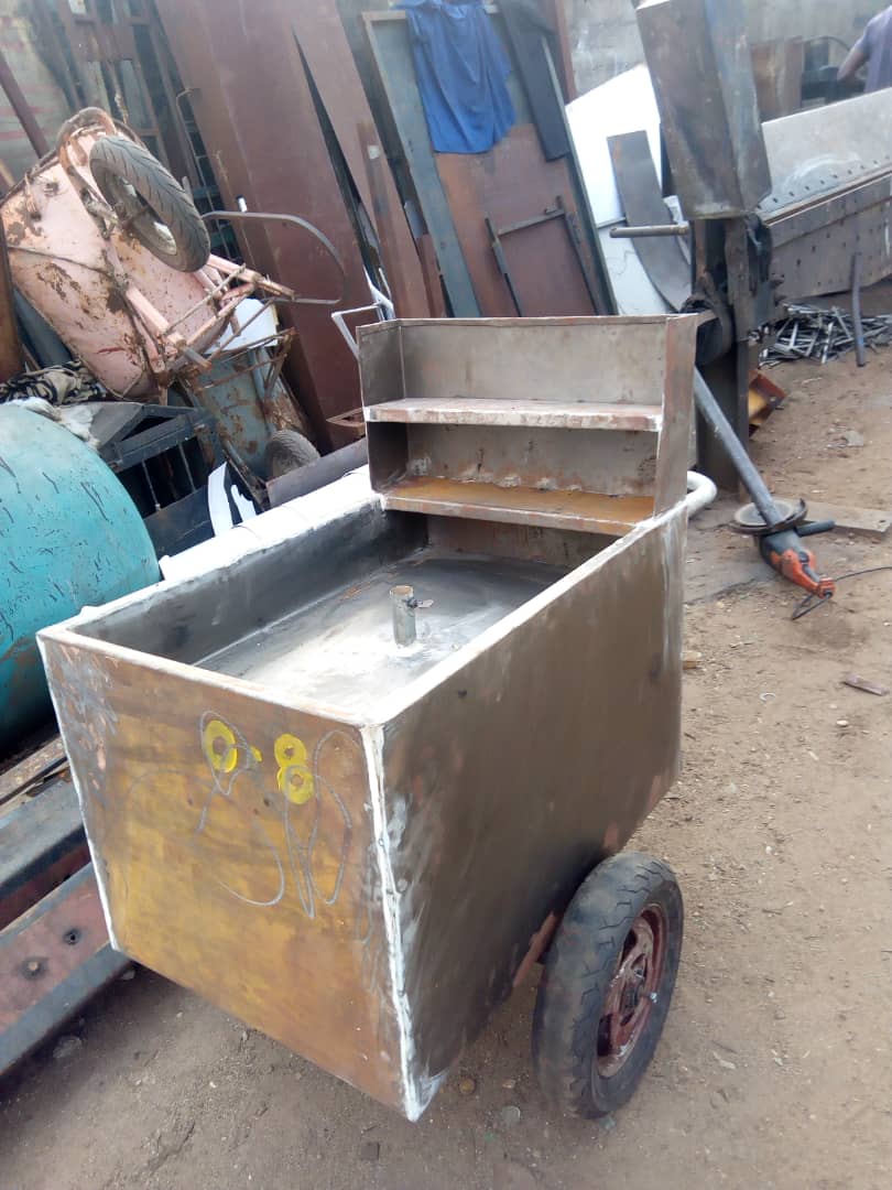 Top Tea — Vending cart fabricated in bare metal, before paint.