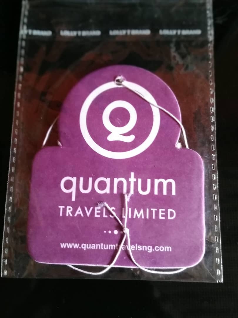 Quantum Travels — Branded air freshener, a popular corporate giveaway.